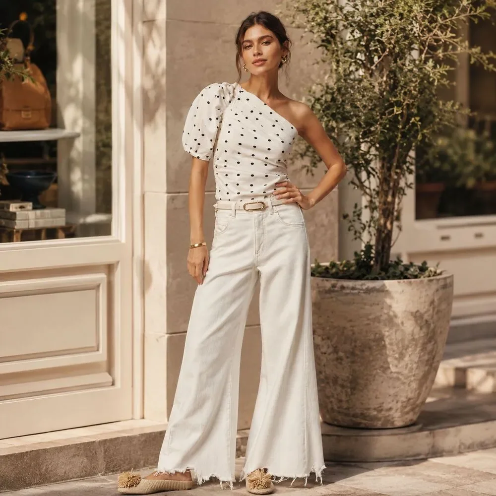 ANTHROPOLOGIE MAEVE Women New XS Bernadette Off Shoulder Top Asymmetric Polka